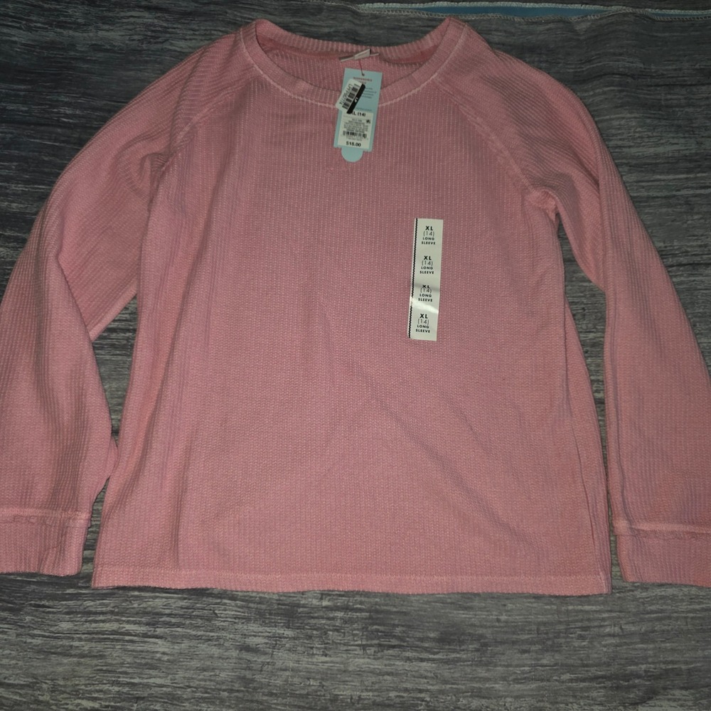 Cat & Jack Girls XL 14 Dusty Pink Waffle Knit Thermal Long Sleeve Top NWT